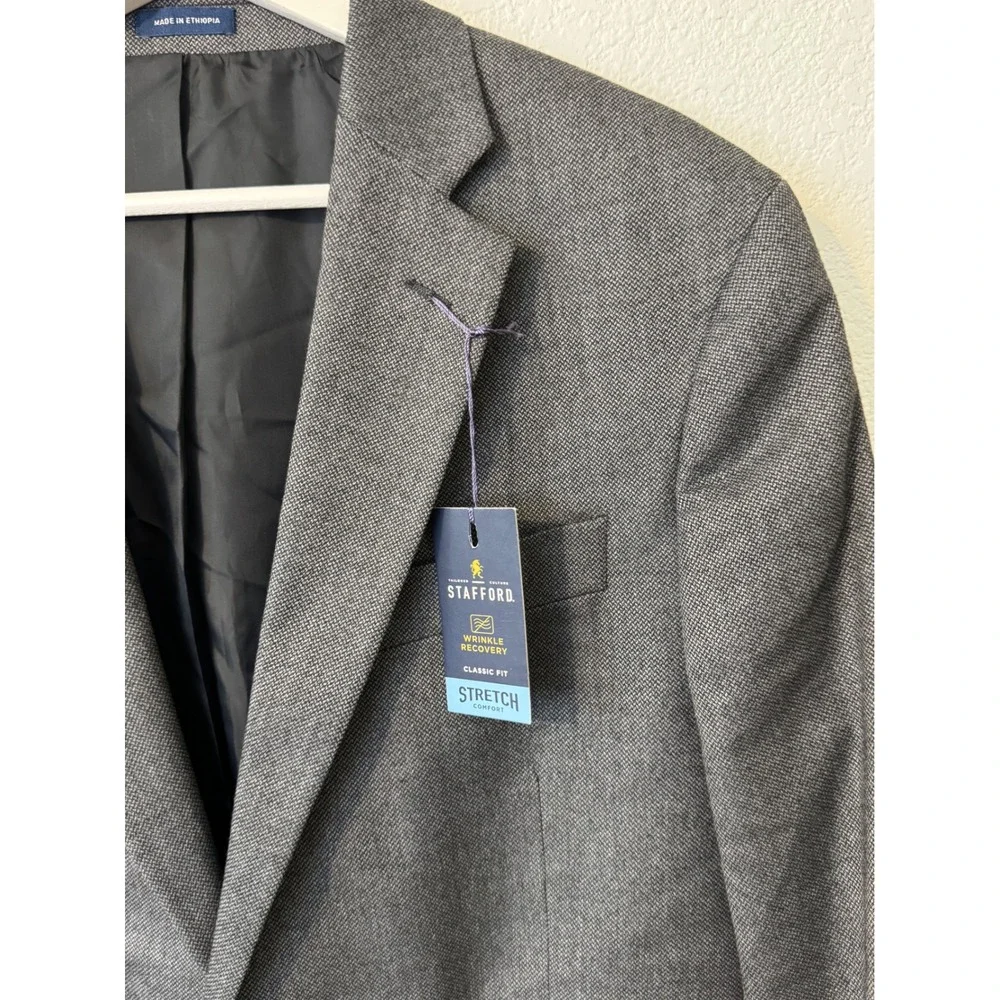 Stafford Men's‎ Dark Charcoal Classic Fit Stretch Comfort Blazer Jacket 42 Reg